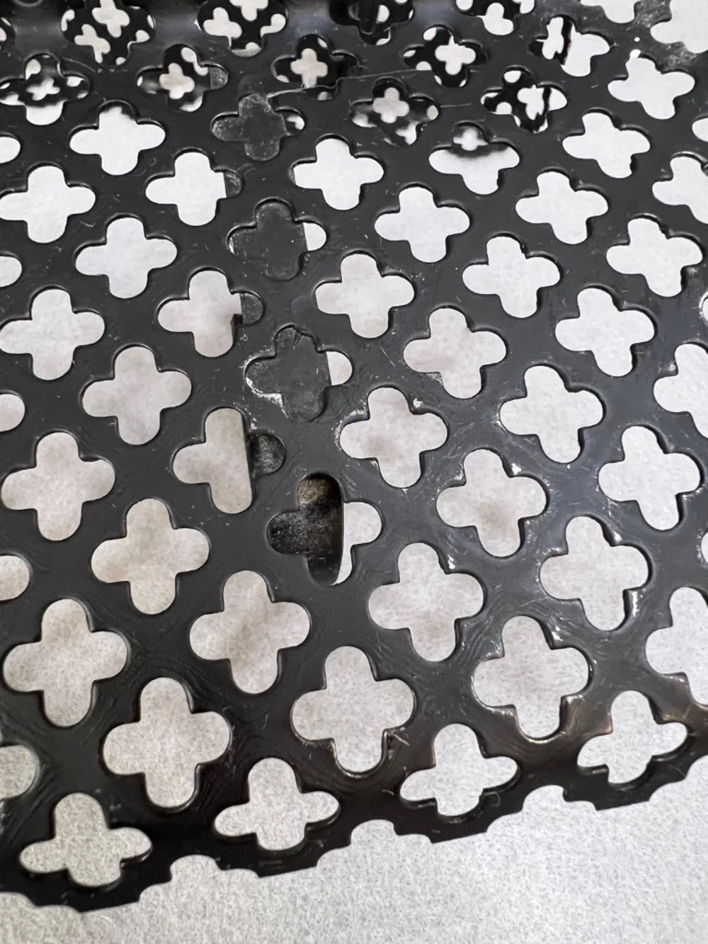 MCM Black Metal Wall Shelf Clover Leaf Lattice Pattern Scalloped Edges Set of 2